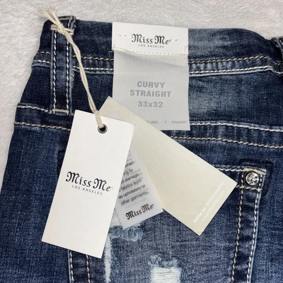 NWT Miss Me Jeans Curvy Fit Straight Mid Rise 33 X 32 Women's Jeans Distressed - Picture 16 of 16